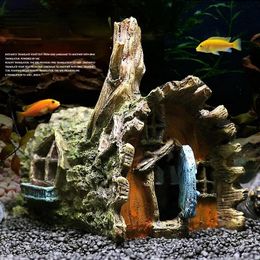 Decorations Fish Tank Micro Landscape Decoration Tree Root Wooden House Aquarium Ornament Fish Shrimp Reptile Turtle Shelter Cave Rockery