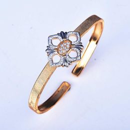 Bangle Fashion Flower Open Bracelet Hollow Design Inlay Small Zircon Two Colour Gold Jewellery For Women Wedding Party Luxury Gift