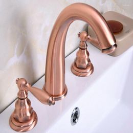 Bathroom Sink Faucets Antique Red Copper Brass Deck Mounted Dual Handles Widespread 3 Holes Basin Faucet Mixer Water Taps Mrg065