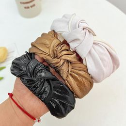 Fashion Hair Accessories For Women Solid Colour Centre Knot Headwear Girls Pu Leather Headband Hairband