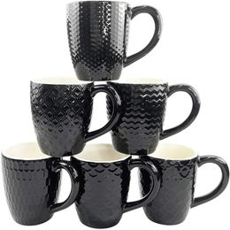 Pacote de caneca de café com design em relevo, xícara de café para água, café, leite, cerâmica, preto, 11 8 fl oz