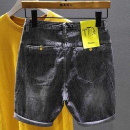 Men's Shorts Men Black Denim Shorts Jeans Fit Casual Shorts High Quality Male Stretch Cotton Denim Jeans Shorts Elastic Knee Length Jeans T230502