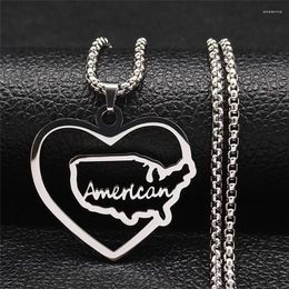 Chains 2023 United States Map Stainless Steel Letters Necklaces Chain Women/Men Silver Colour Pendant Necklace Jewellery Collier NXH166