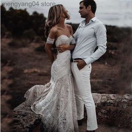 Party Dresses Verngo Full Lace Boho Wedding Dress Off the Shoulder Sexy Bride Dress Beach Wedding Gowns Sweetheart Fitted Slim Robe de mariage T230502