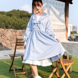 Casual Dresses Japanese College Style Sweet Lolita Dress Vintage Sailor Collar High Waist Victorian Kawaii Girl Gothic Op Loli Cos