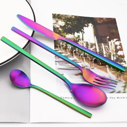 Flatware Sets Drmfiy Matte 4/8/16/24Pcs Western Kitchen Dinnerware Set Stainless Steel Cutlery Knife Fork Spoons Tableware