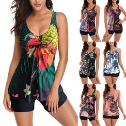 Women's Swimwear Tropical Three Pieces Swimsuit Bikini Set With Coverup Trendy Women Flowers