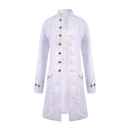 Men's Trench Coats Men White Jacquard Long Coat Vintage Steampunk Tailcoat Jacket Gothic Victorian Frock Uniform Halloween Cosplay Costume