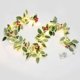 Decorative Flowers Christmas LED String Lights 20led Red Berry Garland Fairy Light Wall Hanging Pendant Xmas Year Party Home Decor