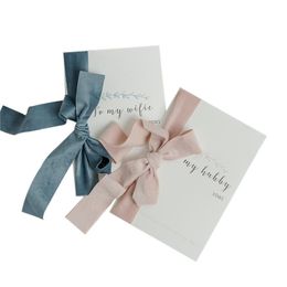 Greeting Cards 2pcs To My Hubby Dusty Blue Wedding Vows Card With Soft Velvet Ribbon Flatlay Prop Romantic Vow Bridal Shower Gift