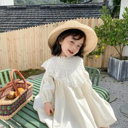 Girl Dresses Korean Style 2023 Spring Baby Girls Party Princess Dress Lace Collar Long Sleeve Toddlers Kids Ball Gown Children Fairy