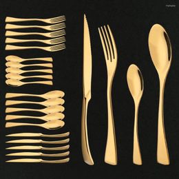 Dinnerware Sets 24Pcs Gold Set Stainless Steel Western Cutlery Mirror Silverware Steak Knife Fork Spoon Tableware Flatware