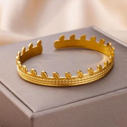 Bangle Classic Crown Bangles Bracelet For Women Girls Open Gold Plated Stainless Steel Vintage Aesthetic Jewerly Pulseras Mujer