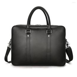 Briefcases Tiding Luxury Cow Leather Men's Briefcase 14 Inch Business Laptop Bag Shoulder Messenger Bags Designer Handbag Black 1423