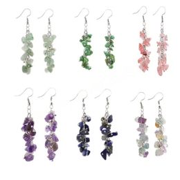 Crystal Natural Stone Beaded Earrings Dangles Quartz Tiger Eye Opal Amethyst Agate Turquoise Stones Tassel Hook Ring Drop Earrings for Women Fashion Jewelry