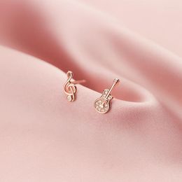 Stud Earrings VAB9 Real 925 Sterling Silver Cute Zircon Guitar Treble Clef Music Note Earring For Women Girls Lovers E0555