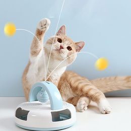 Toys Cat Teaser Stick With Rotating Turntable Table Tennis Selfhappy Interactive Toy Cat Supplies