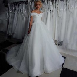 Party Dresses Off Shoulder Sleeveless Pleated Lace Up A-Line Sparkle Tulle Wedding Dress Bridal Gown Vestido De Noiva T230502