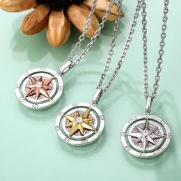 Pendant Necklaces KRKC Stainless Steel Gold Plated Metal Iced Leo North Star Coin Compass Necklace Jewelry Women Mens