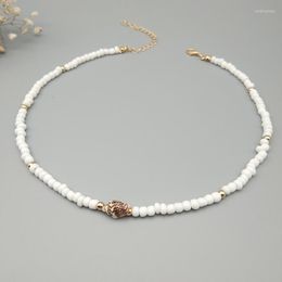 Chains Boho Style White Seeds Bead Shell Choker Necklaces For Women Fashion Vintage Round Neck Collares Collier Femme Jewelry B0008