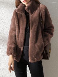 Women's Fur Women's Fashion Winter Plush Thicken Double Faced Velvet Stand Collar Warm Sweater Women Cardigan Zipper Fleece Jacket