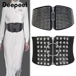 Other Fashion Accessories 1Pc Deepeel 7080cm Fashion Punk Vintage Women's Wide Belt Rivet Decorative Corset Elastic Waist Female Luxury Black Cummerbunds J230502