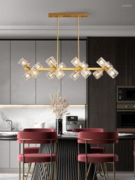 Pendant Lamps Luxury Copper Restaurant Chandelier Simple Bar Living Room Lamp Personality LED Rectangular Lighting