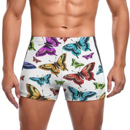 Men's Swimwear Colourful Butterfly Pretty Swimming Trunks Lots Of Butterflies Print Animal Trending Durable Swim Boxers Training Swimsuit