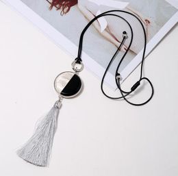 Pendant Necklaces Leather Rope Chain Acrylic Beads Round Tassel Long For Women