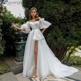 Party Dresses 2022 New Front Short Long Back Wedding Dresses Classic Short Sleeve Bride Dress With Train Wedding Gown Vestido De Noiva T230502