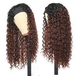 Synthetic Wigs DaiQi Honey Blond Curly Headband For Black Women Wig 24 Long Deep Wave Daily High Quality Heat Resistant Fibre