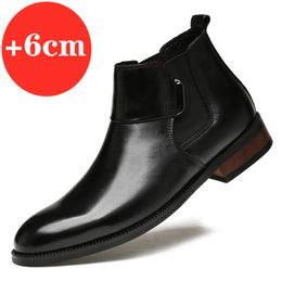 Chelsea Boots Ankle Men Army Warm Elevator Shoes High Increase Insole 6cm Height Winter Business Outdoor Man Cow Leather Boots