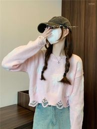 Women's T Shirts GBG1412 2023 Korean Butterfly Jacquard Wears Slouchy Pure And Sexy Short Perforated Long Sleeve Sweater Top Women