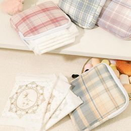 Storage Bags Convenient Tampon Holder Polyester Sanitary Pad Pouch Chequered Pattern Cute Bag Multi-functional