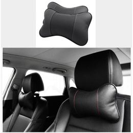 Seat Cushions 2pcs Car Cowhide Headrest Support Neck Breathable Pillow Protection Cushion Safty Fit For Four Seasons Interior Decoration