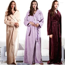 Women's Sleepwear Women Super Long Thermal Flannel Bath Robe Plus Size Cartoon Star Winter Warm Zipper Bathrobe Pregnant Dressing Gown Men