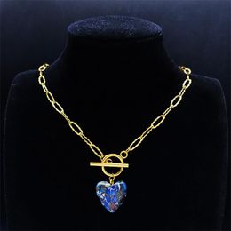 Pendant Necklaces Blue Red Colourful Heart Choker Necklace Stainless Steel Imperial Stone Gold Colour Clavicle Chain Jewellery NZ266S04Pendant