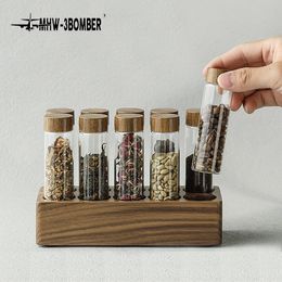 Tools Creative Coffee Beans Tea Display Rack Stand Cereals Canister Glass Test Tube Sealed Storage Rack Clear Glass Bottle Rack