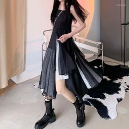Party Dresses One-Piece Summer Gothic Black Style Irregular Women Dress Japanese Harajuku Spaghetti Straps Fashion Lace Splicing Female