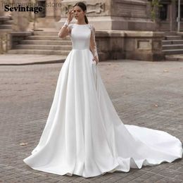 Party Dresses White A Line Wedding Dresses Boho Soft Satin Beach Bridal Gowns O-Neck Lace Princess Party Gowns Long Sleeves Bride Dress 2021 T230502