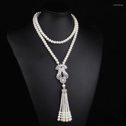 Pendant Necklaces 2023 Free Natural Shell Pearl Necklace Tulip Rhinestone Crystal Sweater Chain 171124-2