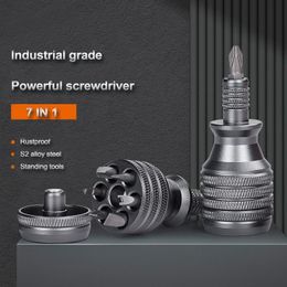 Schroevendraaier Mini Screwdriver Titanium Screwdriver 1/4 Inch Magnetic Screwdriver 7 in 1 S2 Alloy Steel Drill Bit EDC Home Repair Tools