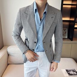 Men's Suits Classic Vintage Plaid Blazer Thousand Bird Suit Jacket Business Top Stage Host Party Dress High End Social Men's Clothing