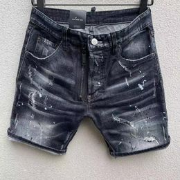 Men's Jeans Men's Fashion Spray Paint Hole Denim Shorts Summer Trendy Casual Style Slim Short D959