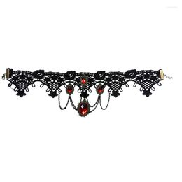 Choker 1Pcs Gothic Black Lace Halloween Red Rhinestone Charms Vampire Necklace Cocktail Evening Party Dress Jewellery