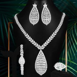 Necklace Earrings Set Trendy Luxury 4PCS Shiny Waterdrop Bracelet Earring Ring Jewellery For Women Brides Wedding Jewellery High Quality