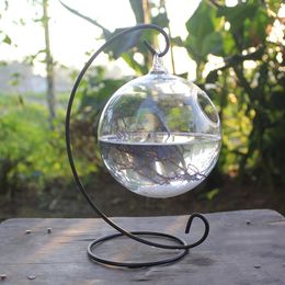 Tanks Clear Round Shape Hanging Glass Aquarium Fish Bowl Fish Tank Flower Plant Vase Home Decoration with 28cm Height Rack Holder