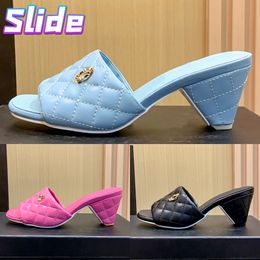 With Box cnel Sandal 22SS Lambskin Quilted Inter Locking Mule Sandals womens designer slippers Fuchsia Apricot summer beach slides flats outdoor women slipper