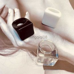 Band Rings Vintage Geometric Square White Black Color Resin Big Finger for Women Fashion Transparent Acrylic Ring CoupleWholesale Y23