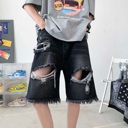 Men's Shorts Summer Hole Denim Shorts Men Fashion Retro Blue Black Denim Shorts Mens Streetwear Hip Hop Loose Ripped Jeans Shorts Men S2XL J230503